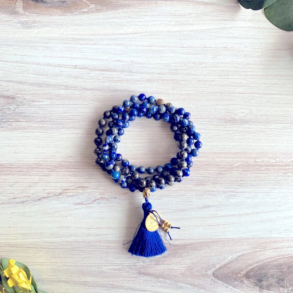 Lapis Lazuli X Pyrite | Wisdom | Mala Necklace | Prayer Beads